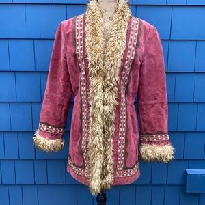Vintage style Mixit jacket coat medium Penny Lane burgundy suede Faux Fur trim